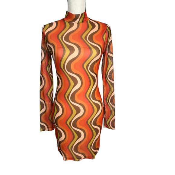 Princess Polly Dresses & Skirts - Princess Polly Retro Mesh Mini Dress Open Back Long Sleeve Size 8 Lined